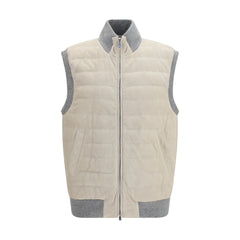 Brunello Cucinelli Beige Calf Leather Bos Taurus Sleeveless Jacket