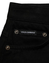 Dolce & Gabbana Black Cotton Mid Rise Denim Hot Pants Shorts