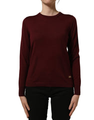 Dolce & Gabbana Maroon Wool Knitted CrewNeck Pullover Sweater