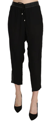 Guess Schwarze Cropped-Hose mit hohem Bund aus Polyester