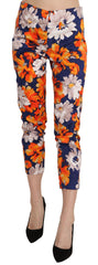 LANACAPRINA Blaue Hose mit Blumenmuster, Skinny, schmale Passform