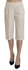 Silvian Heach Crème-Hose mit normaler Bundhöhe aus Baumwolle, gerader Schnitt, Cropped