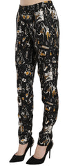 Dolce & Gabbana Schwarze Jazz Club Print High Waist Tapered Hose