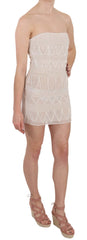 John Richmond Beiges Perlenbesticktes Kurzes Mini-Seidenkleid