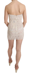 John Richmond Beiges Perlenbesticktes Kurzes Mini-Seidenkleid