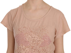 PINK MEMORIES Rosa Creme Spitze Kurzarm-Shirt Oberteil Baumwollbluse