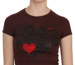 Exte Brown Hearts Kurzarm Freizeit-T-Shirt Top