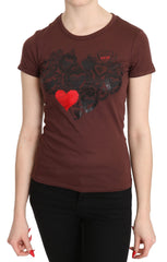 Exte Brown Hearts Bedrucktes Rundhals T-Shirt Top