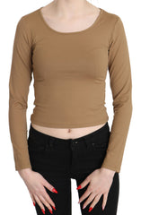 GF Ferre Braunes, langärmeliges Crop Top mit Rundhalsausschnitt