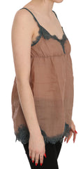 PINK MEMORIES Braunes Tanktop-Bluse mit Spitzen-Spaghettiträgern
