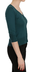PINK MEMORIES Blau Grün Baumwolle 3/4 Arm Cardigan Top Bluse