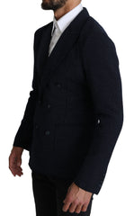 Dolce & Gabbana Dunkelblauer gepunkteter zweireihiger Mantel Blazer