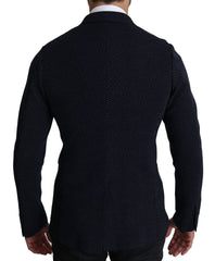 Dolce & Gabbana Dunkelblauer gepunkteter zweireihiger Mantel Blazer