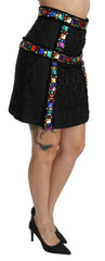 Dolce & Gabbana Schwarzer, mit Kristallen verzierter Rock mit hoher Taille