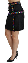 Dolce & Gabbana Schwarzer, mit Kristallen verzierter Rock mit hoher Taille