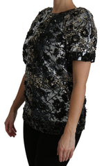 Dolce & Gabbana Schwarzes Pailletten-Top mit Kristallverzierung