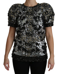 Dolce & Gabbana Schwarzes Pailletten-Top mit Kristallverzierung