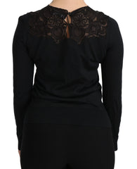 Dolce & Gabbana Schwarze Seidenbluse mit Rundhalsausschnitt und Spitze