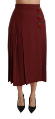 Dolce & Gabbana Roter plissierter Maxi-Wollrock mit hoher Taille