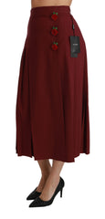 Dolce & Gabbana Roter plissierter Maxi-Wollrock mit hoher Taille
