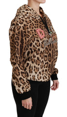 Dolce & Gabbana Brauner Kapuzenpullover mit Nieten und Ayers-Leopard-Muster