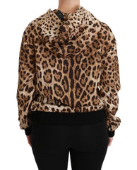 Dolce & Gabbana Brauner Kapuzenpullover mit Nieten und Ayers-Leopard-Muster