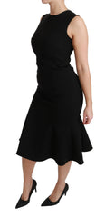 Dolce & Gabbana Schwarzes Etuikleid aus Wolle-Stretch mit ausgestelltem Rockteil