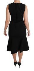 Dolce & Gabbana Schwarzes Etuikleid aus Wolle-Stretch mit ausgestelltem Rockteil