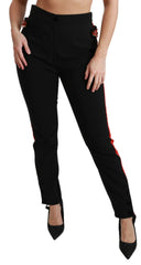 Dolce & Gabbana Schwarze Skinny Stretch Baumwollhose mit Fuchskopf