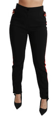 Dolce & Gabbana Schwarze Skinny Stretch Baumwollhose mit Fuchskopf