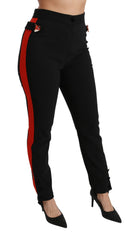 Dolce & Gabbana Schwarze Skinny Stretch Baumwollhose mit Fuchskopf