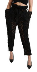 Dolce & Gabbana Schwarze High-Waist-Hose aus floraler Spitze mit schmal zulaufendem Bein