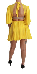 Dolce & Gabbana Yellow Pleated A-line Mini 100% Silk Dress
