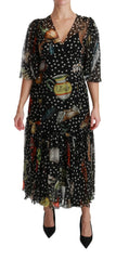 Dolce & Gabbana Schwarzes A-Linien-Shiftkleid mit Seefisch-Motiv aus Sizilien