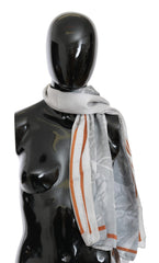Costume National Grau Rot Seidenschal Foulard Wickelschal