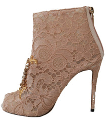 Dolce & Gabbana Pink Crystal Lace Booties Stilettos Schuhe