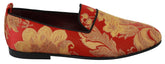 Dolce & Gabbana Rote Gold Brokat Slipper Loafer Schuhe