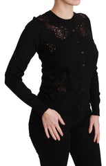 Dolce & Gabbana Black Cashmere Lace Cardigan Sweater