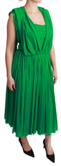 Dolce & Gabbana Maxikleid aus 100 % Seide, ärmellos, plissiert, Grün