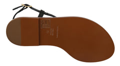 Dolce & Gabbana Schwarze Leder Flip-Flops Sandalen Schuhe mit Münzen
