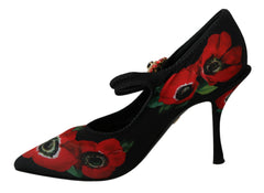 Dolce & Gabbana Schwarze Rote Blumen Mary Janes Pumps Schuhe