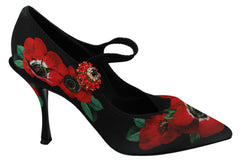 Dolce & Gabbana Schwarze Rote Blumen Mary Janes Pumps Schuhe