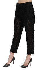 Dolce & Gabbana Schwarze gerade geschnittene hochtaillierte Hose aus Spitze