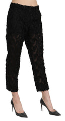 Dolce & Gabbana Schwarze gerade geschnittene hochtaillierte Hose aus Spitze