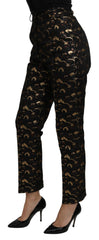 Dolce & Gabbana Schwarze High-Waist-Hose aus Goldbrokat