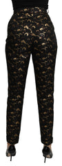 Dolce & Gabbana Schwarze High-Waist-Hose aus Goldbrokat