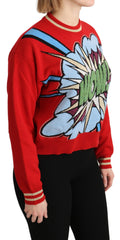 Dolce & Gabbana Roter Kaschmir-Strickpullover mit Cartoon-Motiv
