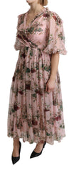 Dolce & Gabbana Maxikleid aus Seide, A-Linie, mit pinkem Bengalkatzen-Print