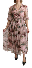Dolce & Gabbana Maxikleid aus Seide, A-Linie, mit pinkem Bengalkatzen-Print