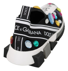 Dolce & Gabbana Schwarze mehrfarbige Kristall-Sneaker-Schuhe